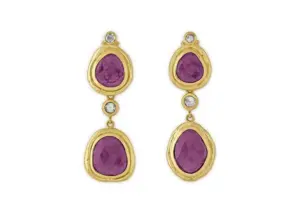 Rose Cut Diamond & Pink Tourmaline Drop Earrings