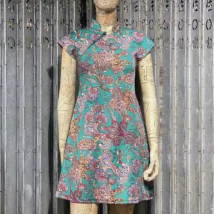 Paisley Qipao Dress, Green/Nude