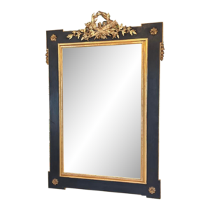 French Louis XVI Painted and Gold Gilt 19th Century Mercury Belvelled Glass Mirror