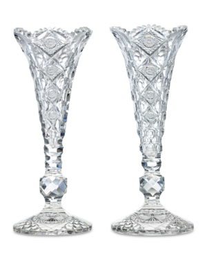 Pair Of Queens Pattern Trumpet Vases By Hawkes