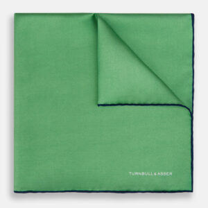 FERN GREEN PIPED SILK POCKET SQUARE