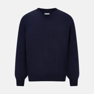 NAVY FINE MERINO V-NECK JUMPER